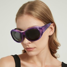 SIPHEW Over Glasses Sunglasses Womens Polarised Rhinestone Fit Over Sunglasses for Women Ladies UV400 Protection