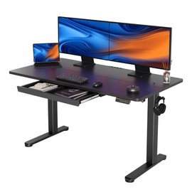 YDN Standing Desk with Drawers, 55 x 24 Inch Adjustable Height Stand Up Desk, Sit Stand Computer Desk for Home Office, Black