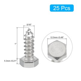 sourcing map Hex Head Lag Screws Bolts, 25pcs 5/16" x 1" 304 Stainless Steel Partial Thread Wood Screws