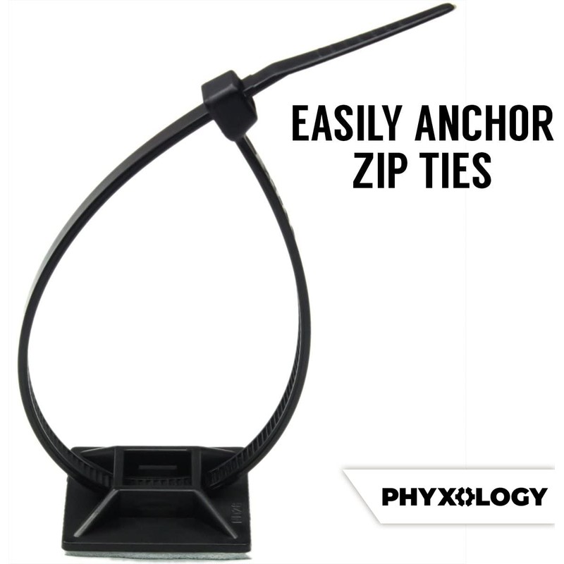 Zip Tie Adhesive-Backed Mounts 100 Pack. Professional-Grade, UV Black Cable
