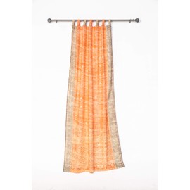 Light-Filtering Sari Colorful Curtains – Boho Curtains, Bed Canopy Panel, Wall Tapestry or Window Treatment For Bedroom or Living room + Tote bag (96"L x 42"W Set of 2, Coral Tan)