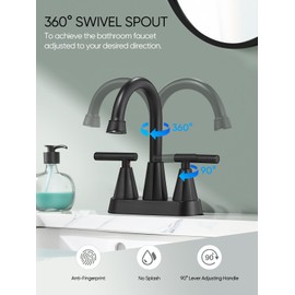 Cobbe Bathroom Faucets for Sink 3 Hole, 4 Inch with Pop Up Drain and 2 Supply Hoses, 2 Handle Centerset Bathroom Faucet for Sink Vanity, Midnight Black Matte, 2 Pack