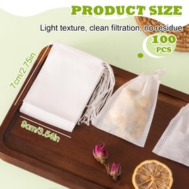 WALWAL 100 Pcs Disposable Tea Bags for Loose Leaf Tea, Biodegradable Drawstring Tea Filter Bags, Natural Corn Fiber Tea Infuser Bags for Tea, Coffee, Bath Tea, & More(3.54 x 2.76 inch)