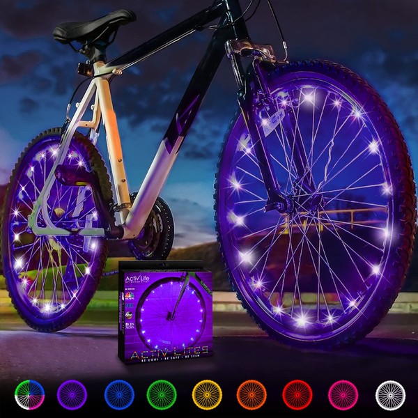 Activ Life Flashing Bicycle Lights (2 Tyres, Purple) Fun Bicycle Lights for BMX, Road Bikes, Laying, Folding, Tandem, Children's Bike - Wheel Lights