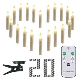 20PCS Christmas LED Window Candles, Battery Operated Flameless Taper Christmas Candles Light with Remote Timer/Clips, Warm White Light for Home Indoor Outdoor Christmas Trees Decor