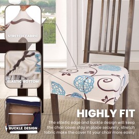 SearchI Stretch Dining Chair Seat Covers Set of 4, Soft Removable Washable Seat Covers for Dining Chairs, Dining Room Seat Cover Protector (Rear-Covered, Ball Flower)