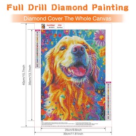 DOMROM Dog Diamond Painting, Golden Hair Diamond Painting for Adults, Children, Animal Diamond Painting Set, Colourful Flowers Diamond Painting Kit, Diamond Art, Adults for Home, Wall Decor, 30 x 40
