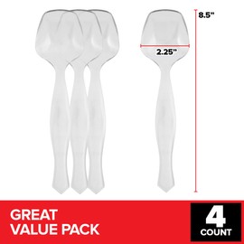 4 Count Disposable Serving Spoons, Clear Plastic Serving Spoons for Catering Weddings, Holiday Parties, and More, Large Plastic Serving Utensils for Buffet, Party Spoons, Stock Your Home