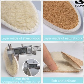 SULPO 2 Pairs of Lambskin Wool with Cork Warming Insoles Winter Sole for Shoes Thick Insoles Against Cold Feet Thermal Shoe Insoles for Work Shoes Size 36-47, beige