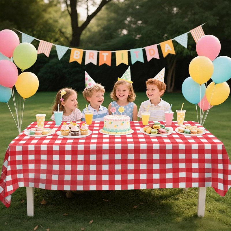 4 Pcs Red Plaid Tablecloth Plastic Red and White Checkered