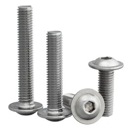 Rounded Head Screw with Flange and Hexagon Socket (ISK) According to Standard: ISO 7380-2, Stainless Steel A2 V2A Full Thread Flange Screw Flat Head Screw Lens Screw (Pack of 10, M6 x 60 mm)