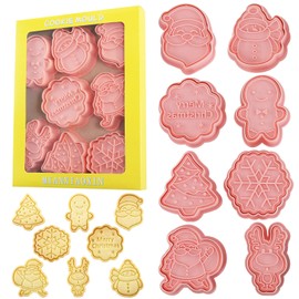 Christmas Cookie Cutters 8 Pcs 3D Xmas Tree, Snowflake, Gingerbread Man, Snowman, Reindeer Baking Molds for Holiday Winter (Xmas)