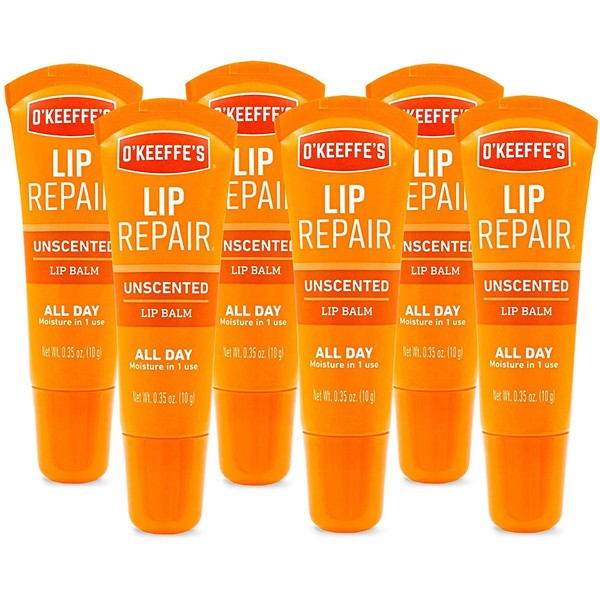 O'Keeffe's Unscented Lip Repair Lip Balm.35 Ounce Tube, (Pack of 6)