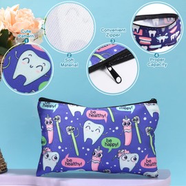 12 Pieces Teeth Makeup Bag Cute Cosmetic Bag for Nurse Women Dental Dentist Gift Colorful Toiletry Bag Multifunctional Polyester Bag with Zipper Teeth Printed Accessories (7.09 x 4.33 Inch)