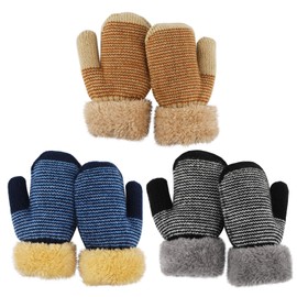 QKURT 3 Pairs Toddler Mittens, Full Finger Winter Warm Kids Gloves Lined Fleece Thermal Mittens for 0~3 Years Old Baby Girls Boys