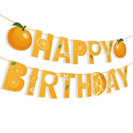 Orange Fruit Happy Birthday Banner Little Cutie Theme Banners Summer Citrus Berry Sweet Party Sign for Fruit Themed Baby Shower Carnivals Party Decorations