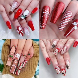 Christmas Nail Stickers, Christmas Nail Art Decals Snowflakes Snowmen Santa Claus Reindeer Bell Xmas Nail Design 3D Self-Adhesive Winter Nail Decals for Women Girls(5 Sheets)