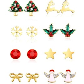 fdsmall 8 Pairs Christmas Charm Stud Earrings Set Holiday Earrings Christmas Earring Holiday Earrings Hypoallergenic Snowman Claus Christmas Tree Reindeer Earrings Christmas Jewelry Gift (01)