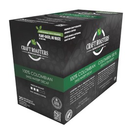 Club Coffee Craft Roasters 100% Colombian Swiss Water Decaf - Medium Roast Single Serve Coffee K-Cup Pods, Compostable Coffee Pods, Keurig Brewer Compatible, Rainforest Alliance Certified, 20 Count