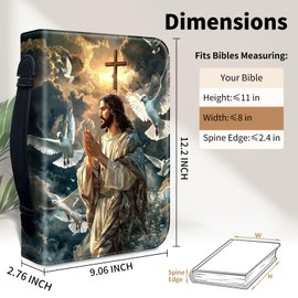 DEGDFSGR Leather Bible Cover Case for Women with Handle and Zipper, Large Capacity Bible Case Bible Cover for Men, Bible Bag Carrying Case Study Bible Supplies, Jesus with White Doves Cross