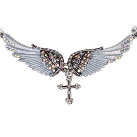 Szxc Womens Guardian Angel Wings Cross Adjustable Choker Necklace - For Girlfriend Wife Biker Jewelry - 18"+2"