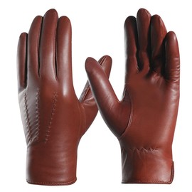Harssidanzar GMEU006 Men's Leather Gloves Comfort Cashmere Lined, Cognac