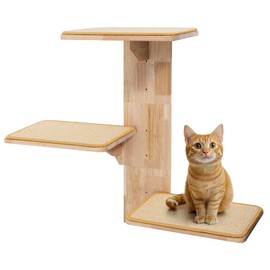 Navaris Cat Accessories Wall - Mounted Cat Tree with 3 Platforms - Cat Climbing Trees for Indoor Cats - Solid Wood with Sisal Mats, Cat Shelves and Tree Bed - Stylish Cat Furniture
