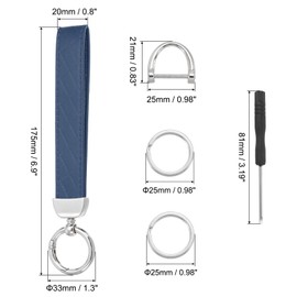 PATIKIL Leather Wristlet Keychain, Key Chain Holder Key Fob Wristband with 2 Key Ring and Anti-Lost D Ring for Men Women Purse Car Keys, Silver/Blue