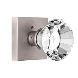 HIEMEY Privacy Glass Door Knob with Lock, Crystal Glass Door Knobs Interior, Bed Bath Door Knob Brushed Nickel Square Diamond, BS-002
