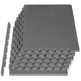 ProsourceFit Extra Thick Puzzle Exercise Mat , EVA Foam Interlocking Tiles for Protective, Cushioned Workout Flooring for Home and Gym Equipment, Grey - 1 inch - 24 Sq Ft - 6 Tiles