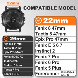 22mm Wear-Resistant Nylon Band Compatible with Garmin Forerunner 970/965/955/945/935/745, Quick Fit Farbic Strap for Fenix 8-47mm/E-47mm/7/7pro/6/6pro/5/5plus/Tactix 8-47mm/Epix Pro 47mm/Instinct 2