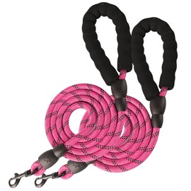 NKAKTSU 犬用ロングリード 夜間反射 360度回転フック付き 小型 中型犬向け 軽量 ナイロン製 多機能ペットリード 散歩 訓練 トレーニング用 しつけ アウトドアに最適 2個セット(ピンク)