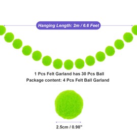 MECCANIXITY 4Pcs Felt Ball Garland Bright Green Pom Pom Garland Handing Balls 6.6 Feet Long 30 Balls Party Banner Decor for Christmas Birthday Party Decoration