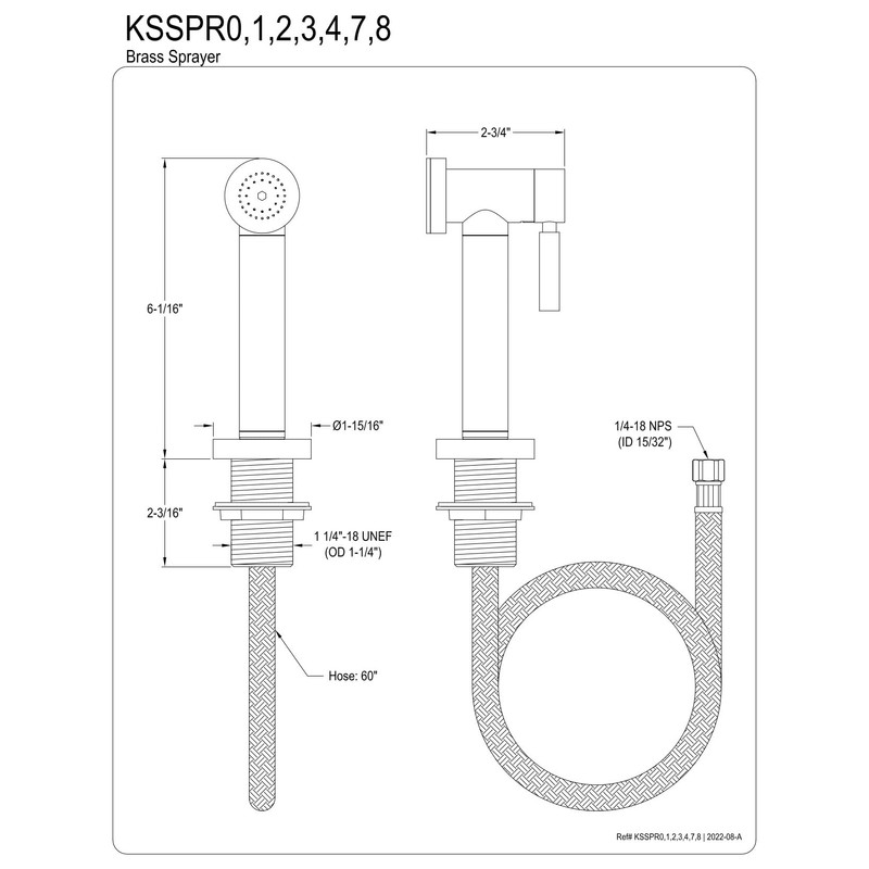 Kingston Brass KSSPR8 Kitchen Faucet Side Sprayer, Brushed Nickel 6.06