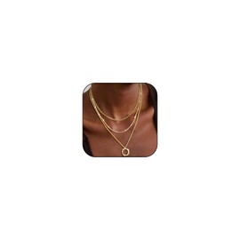 Gold Layered Necklaces for Women Gold Silver Pendant Chain Link Choker Statement Party Jewelry (Gold)