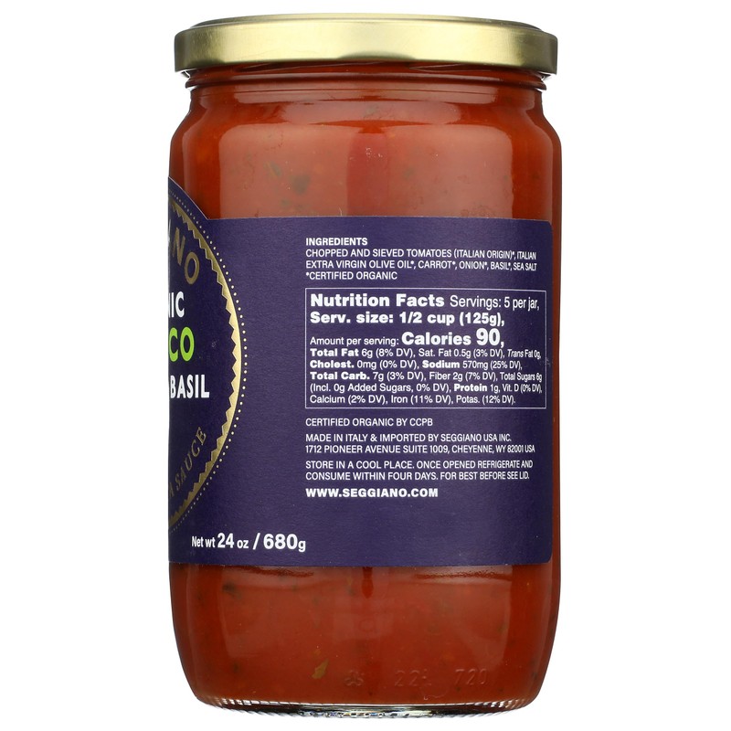 SEGGIANO Organic Basilico Pasta Sauce, 24 OZ