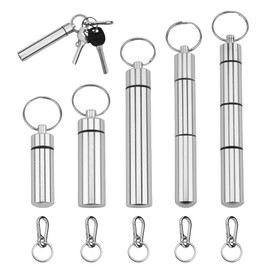 10 Pcs Keychain Pill Holder Set, 5 Sizes Aluminum Pill Organizer Boxes with 5 Premium Silver Keyrings, Waterproof Travel Organizer for Campers, Seniors Everyday Carry Earplugs Toothpicks Vitamins