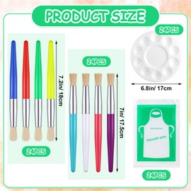 96 Pcs Paint Brushes Sets for Kids Toddler Art Supplies Large Chuuby Round Flat Brushes Includes 24 Pcs 6.8 Inches Palettes 24 Pcs Disposable Aprons for Preschool Children Painting Party Supplies