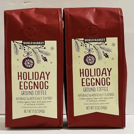 World Market Coffee Seasonal Holiday Eggnog Ground Coffee - Pack of 2 Bags - 12 oz Per Bag - 24 oz Total - Bulk Limited Edition Ground World Market Coffee