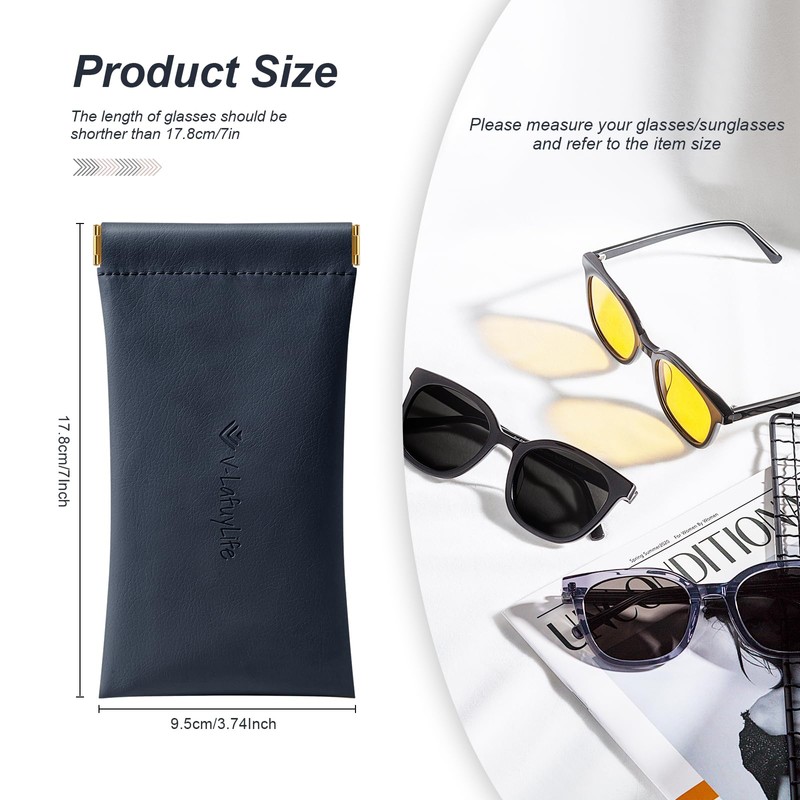 V-LAFUYLIFE Glasses Case Soft 2 Pack - Portable Leather Squeeze