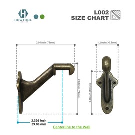 Handrail Bracket Stair Wall Mounted Antique Brass, 3 Pack | HOWTOOL