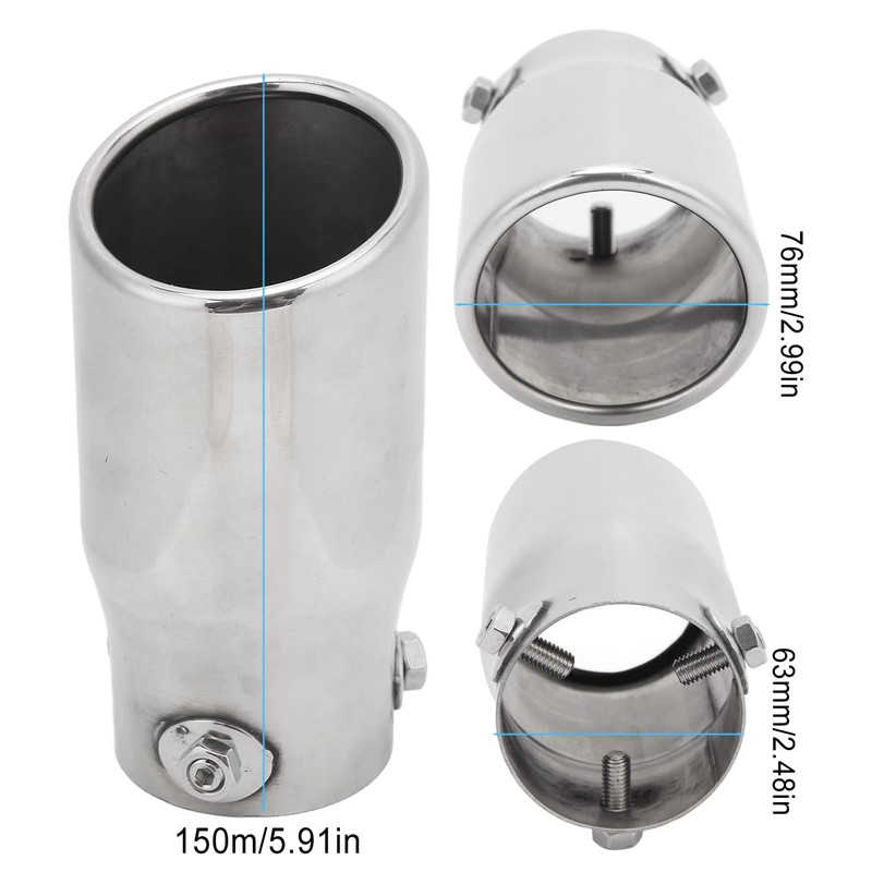 Akozon Exhaust Tip, Universal Inlet 63 mm Outlet 76 mm