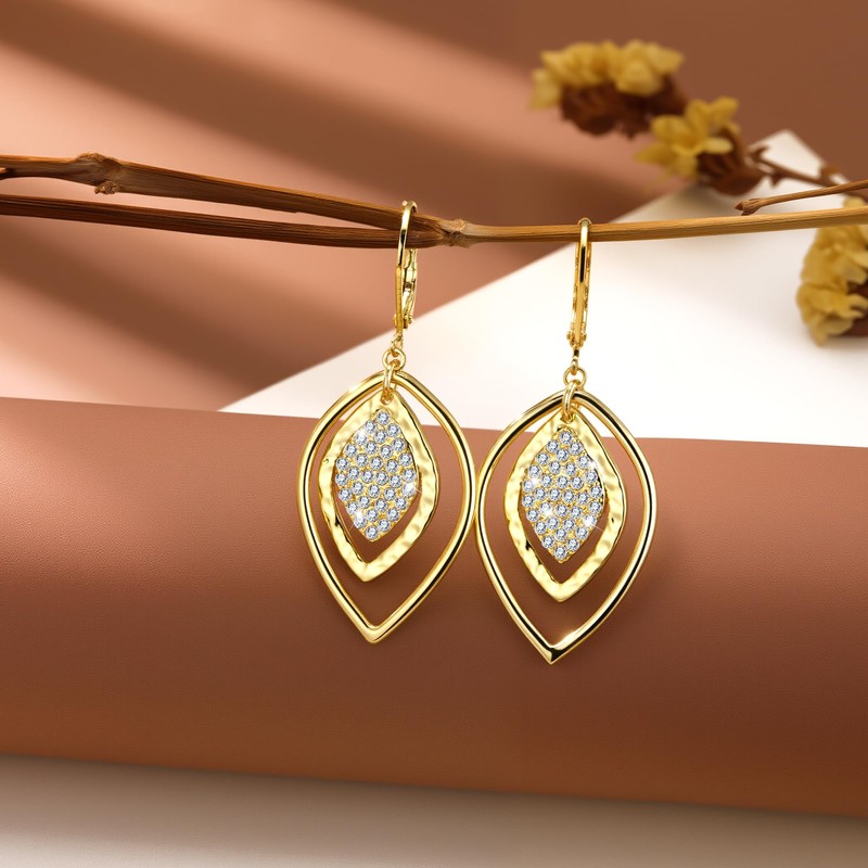 Gold Dangle Drop Earrings for Women Layers Leverback Dangling Earring