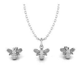 TURQ N TAUPE 925 Sterling Silver Necklace & Earring Set for Women - Antique Bumble Bee Pendant Necklace of 18-Inches with Matching Antique Petite Bee Stud Earrings