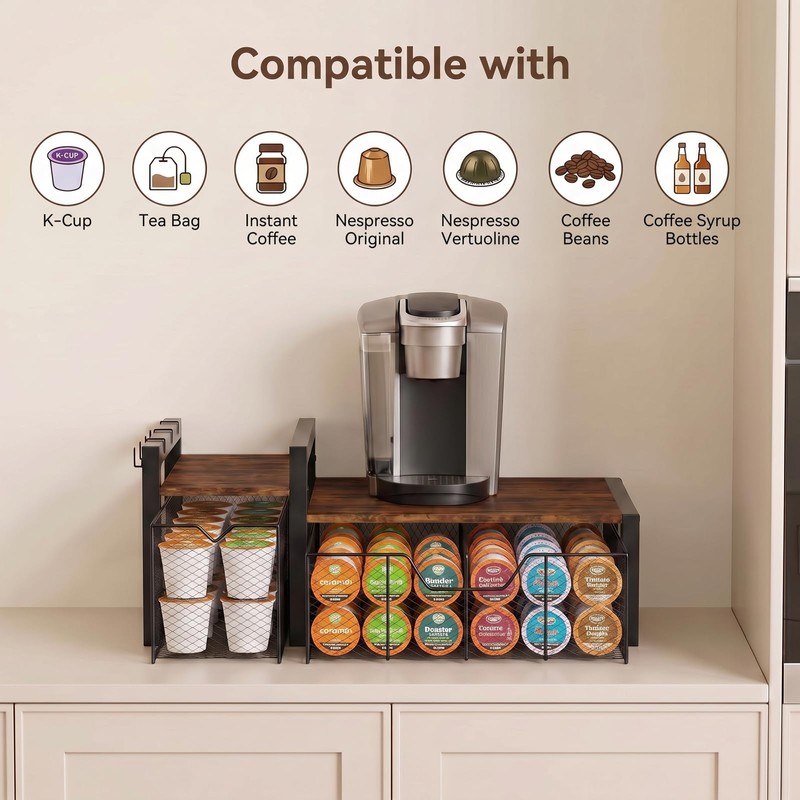 Coffee Station Organizer for Countertop, Coffee Bar Holder for Pods