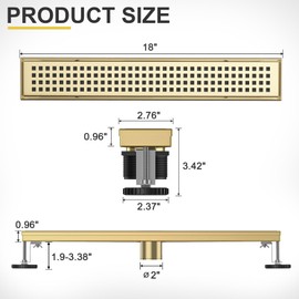 Linear Shower Drain - 18 Inch Brushed Gold, with Grate Removable