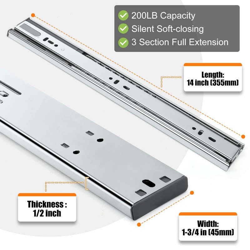 1 Pair | Soft Close Drawer Slides 12 inch, HBL’