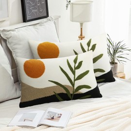 Merrycolor Boho Lumbar Throw Pillow Covers 12x20 Tufted Abstract Mid Century Modern Pillowcases Bohemian Aesthetic Decorative Pillows for Couch Bed Sofa Living Room (1PC,Green and Black)