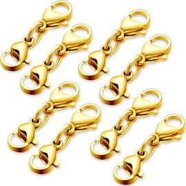 Double End Design Necklace Clasps, 8Pcs Double Lobster Clasp Double Claw Lobster Extender Connector Jewelry Clasps,Double Lobster Clasp Extender Necklace Clasp Connector Bracelet Extension Clasps,Gold
