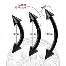 2pc 16g Black Vertical Labret Curved Lip Spikes Eyebrow Cartilage Barbells Earrings Mens Womens 8mm